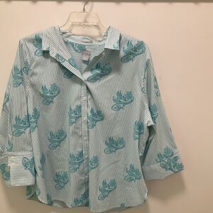 Chicos Button Down Shirt Teal Striped Size Chico 4 US 20